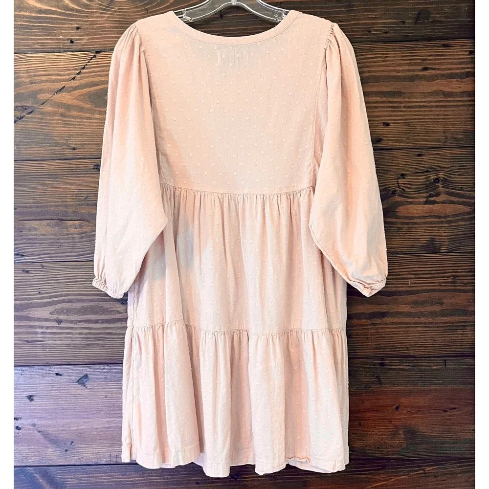 Old Navy Dress Girls XL Pale Pink Peach Swiss Dot Tiered Babydoll Boho Peasant